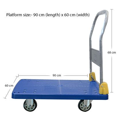 Equal 300kg Capacity Plastic Foldable Platform Trolley for Heavy Weight/Material Handling (Blue)