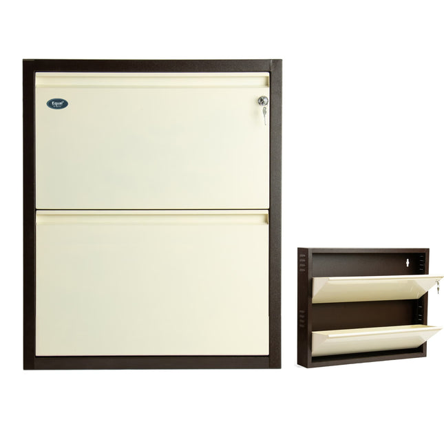 Equal 2-Door Wall Mounted Metal Shoe Rack – Lock & Key | 6–8 Pairs