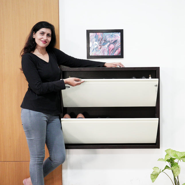 Equal 2-Door Wall Mounted Metal Shoe Rack – Lock & Key | 6–8 Pairs