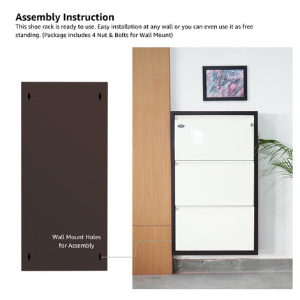 Equal 3-Door Wall Mounted Metal Shoe Rack – Lock & Key | 9–12 Pairs