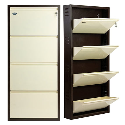 Equal 4-Door Wall Mounted Metal Shoe Rack – Lock & Key | 12–15 Pairs