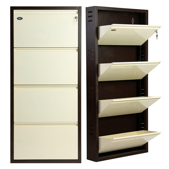 Equal 4-Door Wall Mounted Metal Shoe Rack – Lock & Key | 12–15 Pairs
