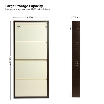 Equal 4-Door Wall Mounted Metal Shoe Rack – Lock & Key | 12–15 Pairs