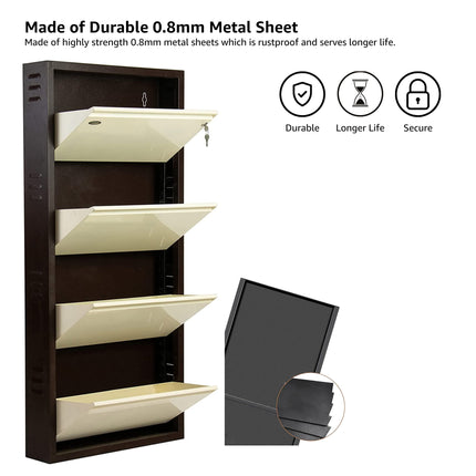 Equal 4-Door Wall Mounted Metal Shoe Rack – Lock & Key | 12–15 Pairs