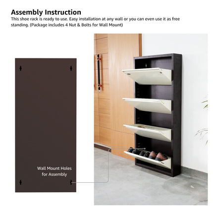 Equal 4-Door Wall Mounted Metal Shoe Rack – Lock & Key | 12–15 Pairs