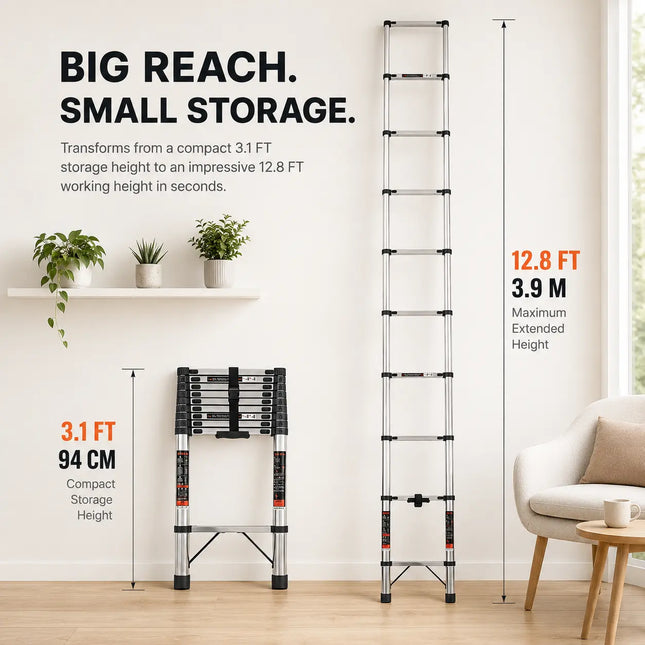 Equal 13 FT Stainless Steel Telescopic Ladder – 150kg EN131