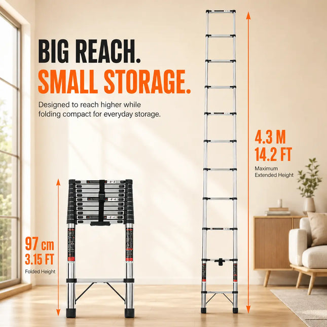Equal 14 FT Stainless Steel Telescopic Ladder – 150kg EN131