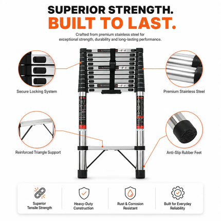Equal 14 FT Stainless Steel Telescopic Ladder – 150kg EN131