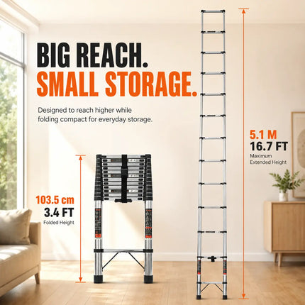Equal 16.5 FT Stainless Steel Telescopic Ladder – 150kg EN131