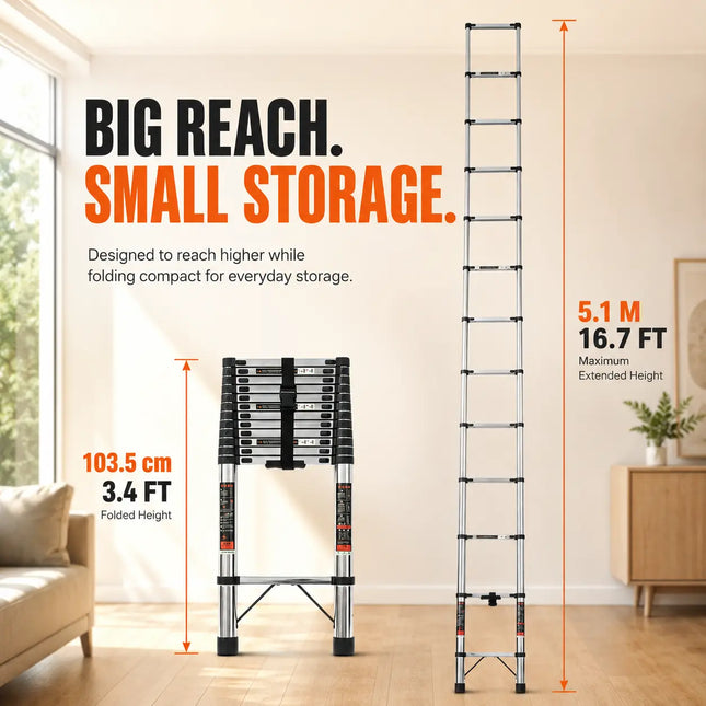 Equal 16.5 FT Stainless Steel Telescopic Ladder – 150kg EN131