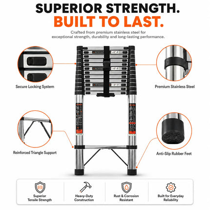 Equal 16.5 FT Stainless Steel Telescopic Ladder – 150kg EN131