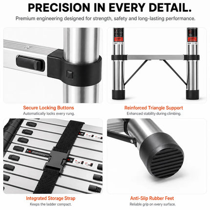 Equal 16.5 FT Stainless Steel Telescopic Ladder – 150kg EN131