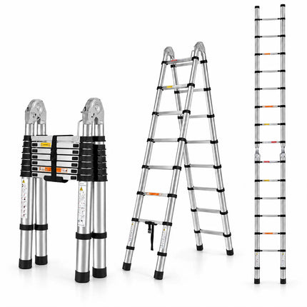 Equal 14 FT Stainless Steel A-Type Telescopic Ladder – 150kg EN131