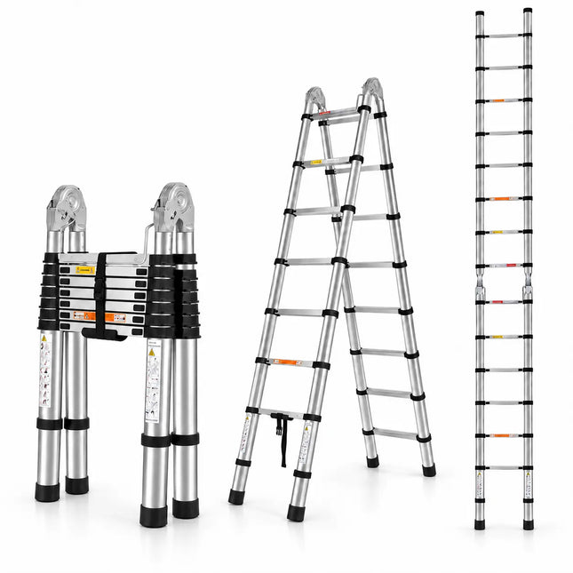 Equal 14 FT Stainless Steel A-Type Telescopic Ladder – 150kg EN131