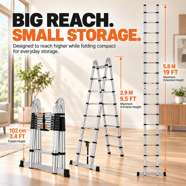 Equal 19 FT Stainless Steel A-Type Telescopic Ladder – 150kg EN131