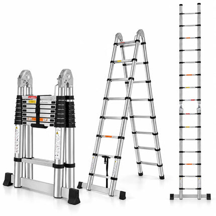 Equal 24.5 FT Stainless Steel A-Type Telescopic Ladder – 150kg EN131