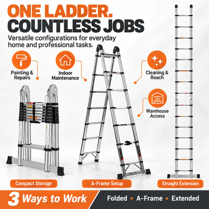 Equal 24.5 FT Stainless Steel A-Type Telescopic Ladder – 150kg EN131