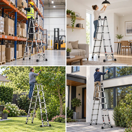 Equal 24.5 FT Stainless Steel A-Type Telescopic Ladder – 150kg EN131
