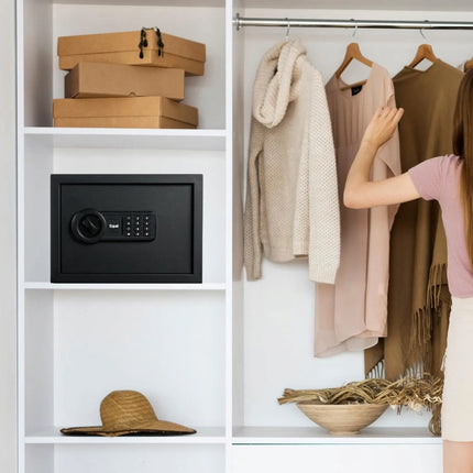 Equal SecureX 20L Digital Safe Locker Black in use – ideal home and office safe for cash and valuables