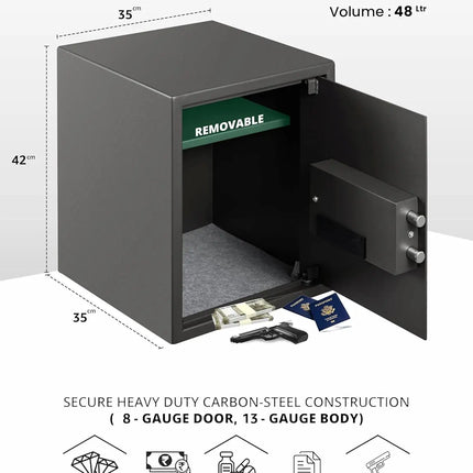 Equal SecureX 48L Digital Safe Locker Grey dimensions and size chart – compact safe locker measurements