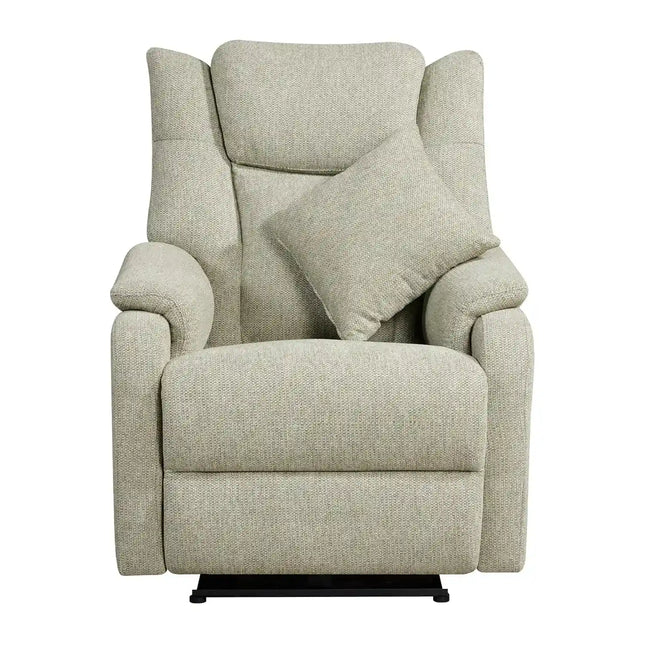 Equal DrapeLux 1 Seater Motorized Recliner Sofa - Light Green Fabric, Extra Back Support, Eucalyptus Wood Frame, 5-Year Warranty