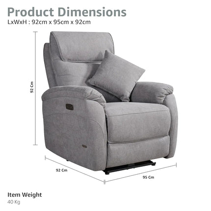 Equal Vero Relax 1 Seater Motorized Recliner Sofa - Dark Grey Fabric, Extra Back Support, Eucalyptus Wood Frame, 5-Year Warranty