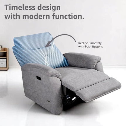 Equal Vero Relax 1 Seater Motorized Recliner Sofa - Dark Grey Fabric, Extra Back Support, Eucalyptus Wood Frame, 5-Year Warranty