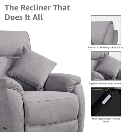 Equal Vero Relax 1 Seater Motorized Recliner Sofa - Dark Grey Fabric, Extra Back Support, Eucalyptus Wood Frame, 5-Year Warranty