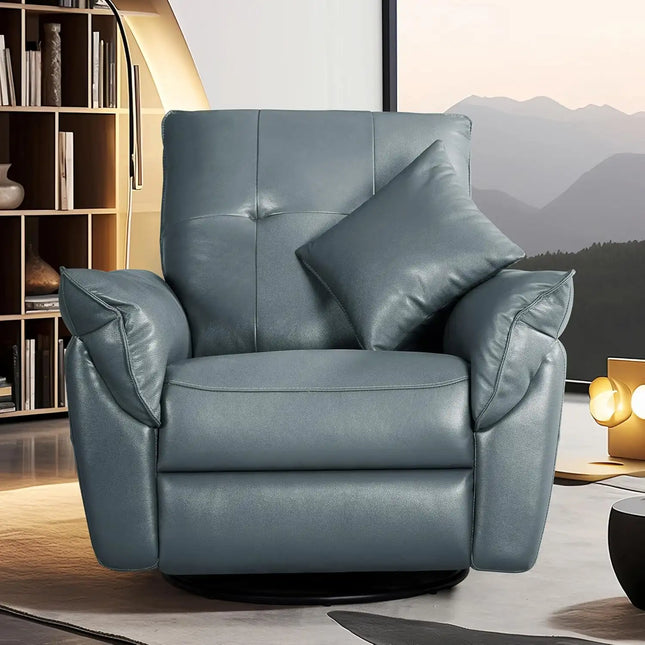 Equal Stella Luxe 1 Seater Motorized Recliner Chair - Blackish Grey Leatherette, 3-in-1 Reclining Rocking Revolving, Eucalyptus Wood Frame, 5-Year Warranty