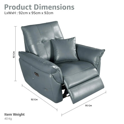 Equal Stella Luxe 1 Seater Motorized Recliner Chair - Blackish Grey Leatherette, 3-in-1 Reclining Rocking Revolving, Eucalyptus Wood Frame, 5-Year Warranty
