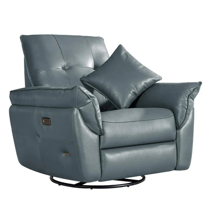 Equal Stella Luxe 1 Seater Motorized Recliner Chair - Blackish Grey Leatherette, 3-in-1 Reclining Rocking Revolving, Eucalyptus Wood Frame, 5-Year Warranty