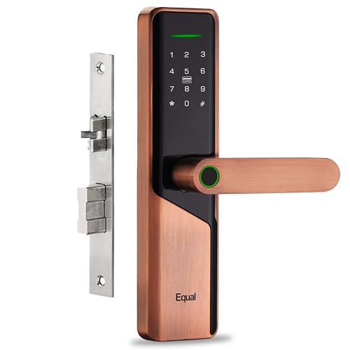 Equal Smart Door Lock S8 WiFi in Red Metal: Fingerprint & 5 More Ways to Unlock; Wooden Door Compatible; 1-Year Warranty.