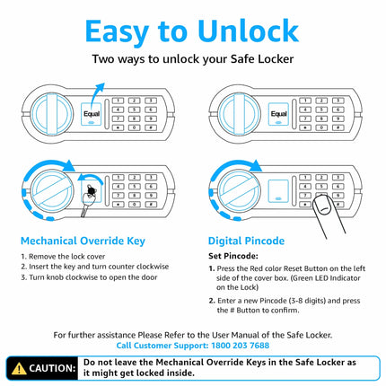 Equal SecureLite 12L Safe Locker | Digital Pincode + Emergency Key + Anti-Saw Bolts | Matte Black