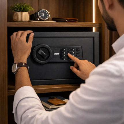 Man unlocking Equal SecureLite 20L Digital Safe Locker with PIN code