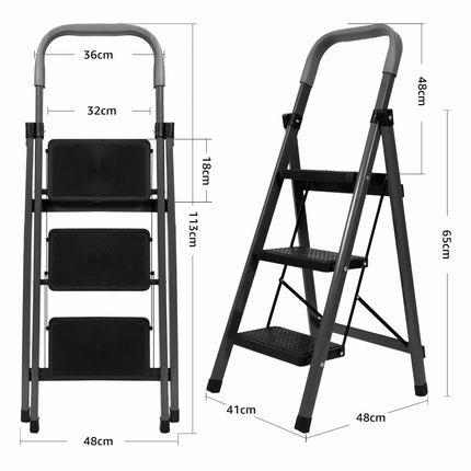 Equal Carbon-Series 3-Step Folding Ladder dimensions – height and base width