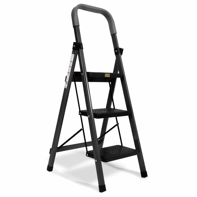 Equal Carbon-Series 3-Step Folding Ladder with anti-slip steps and rubber grip handle