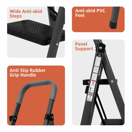 Equal Carbon-Series 4-Step Ladder – anti-skid steps, PVC feet, rubber grip handle, panel support