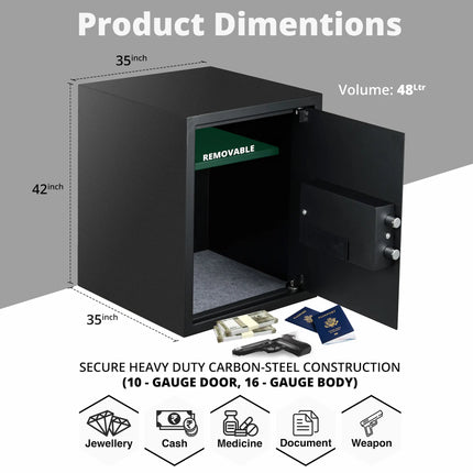 Equal SecureLite 48L Digital Safe Black Locker dimensions and size chart – compact safe locker measurements