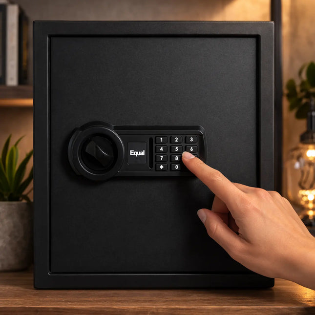 Equal SecureLite 48L Safe Locker | Digital Pincode + Emergency Key + Anti-Saw Bolts | Matte Black