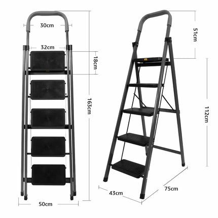 Equal Carbon-Series 5-Step Folding Ladder dimensions – height and base width