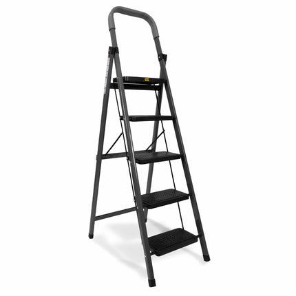 Equal Carbon-Series 5-Step Folding Ladder with anti-slip steps and rubber grip handle