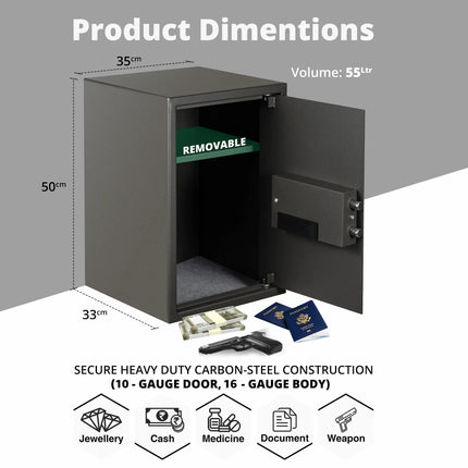 Equal SecureLite Pro 55L Grey Digital Safe Locker dimensions carbon steel construction