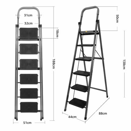 Equal Carbon-Series 6-Step Folding Ladder dimensions – height and base width