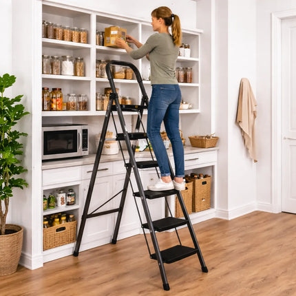 Equal Carbon-Series 6-Step Folding Steel Ladder – foldable, lightweight, 150kg load capacity