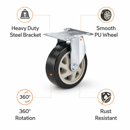 Equal trolley caster for platform trolley wheels features heavy duty and smooth PU wheels