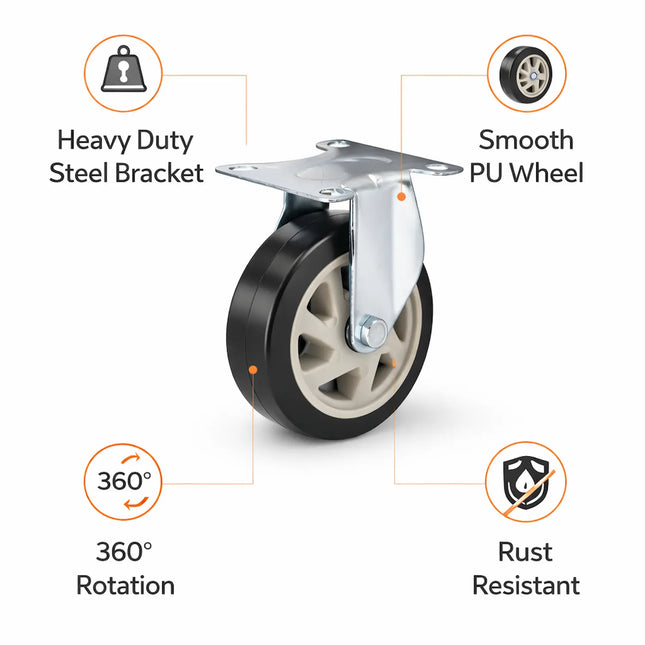 Equal trolley caster for platform trolley wheels features heavy duty and smooth PU wheels