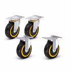 Equal Set of four heavy duty PU caster wheels with steel mounting brackets designed for platform trolley, furniture carts and industrial equipment