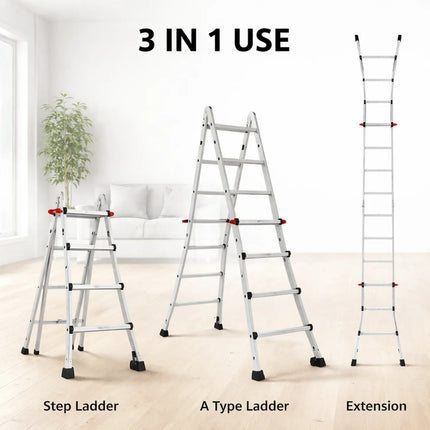 Equal 3 in 1 multipurpose aluminium ladder with step ladder, A-frame and extension ladder modes for versatile home and professional use