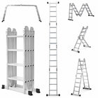 Collage of multiple views of equal 15ft multipurpose ladder on a white background