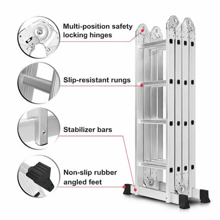 equal multipurpose ladder for home features safetey lock, stabliser bar and non slip rubber ladder